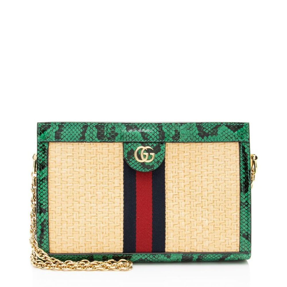 Gucci Raffia Python Ophidia Medium Chain Shoulder Bag - Picture 1 of 13